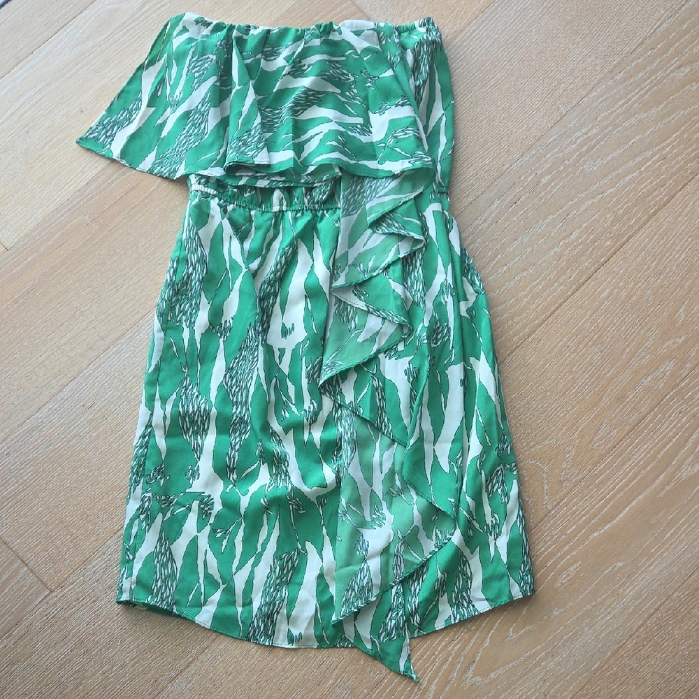 MM Couture Green Asymmetrical Ruffled Sundress